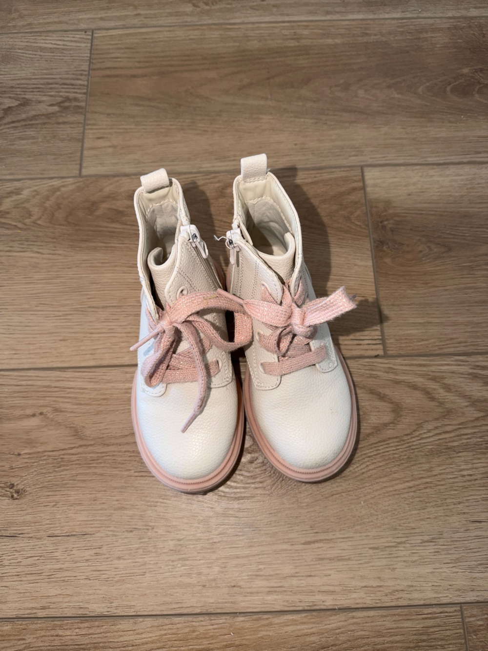 Cat & Jack Cream Kids Ankle Boots with Pink Accents